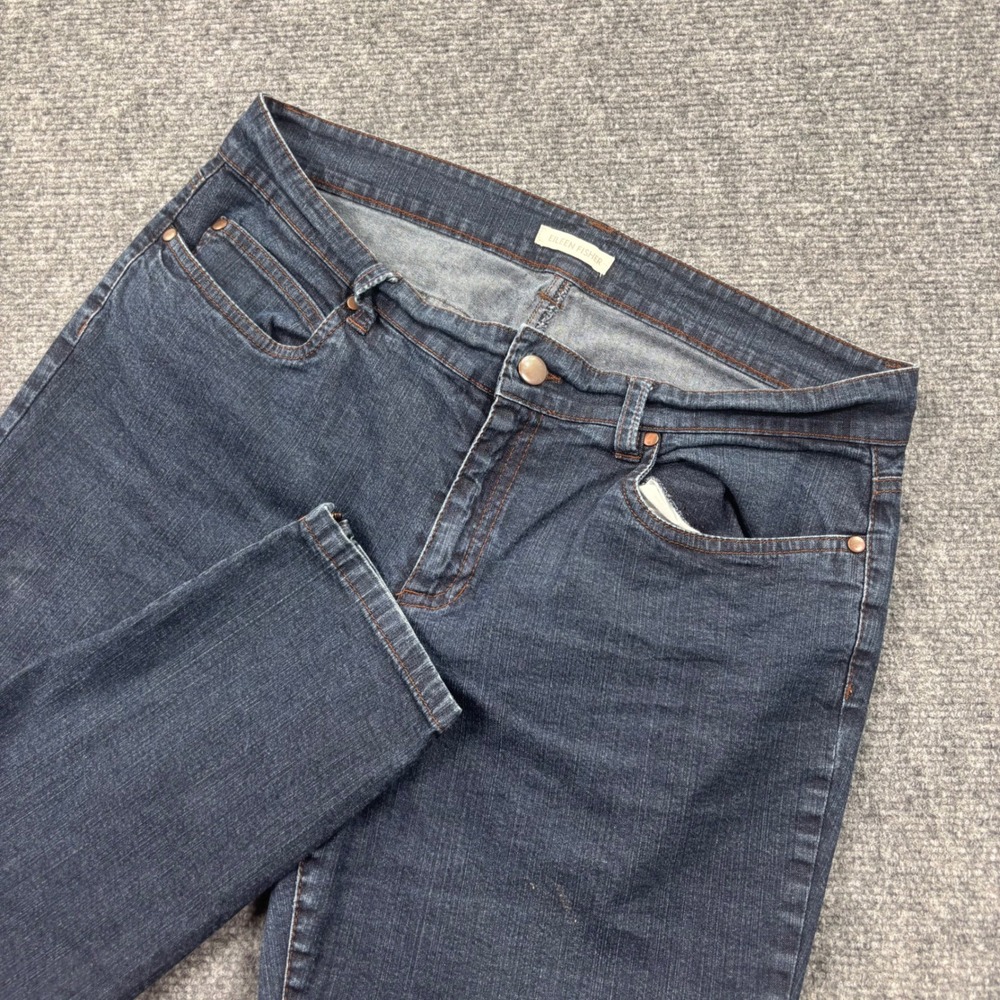 Eileen Fisher Slim Jeans 12 Blue Organic Cotton Ankle Zip Stretch Womens